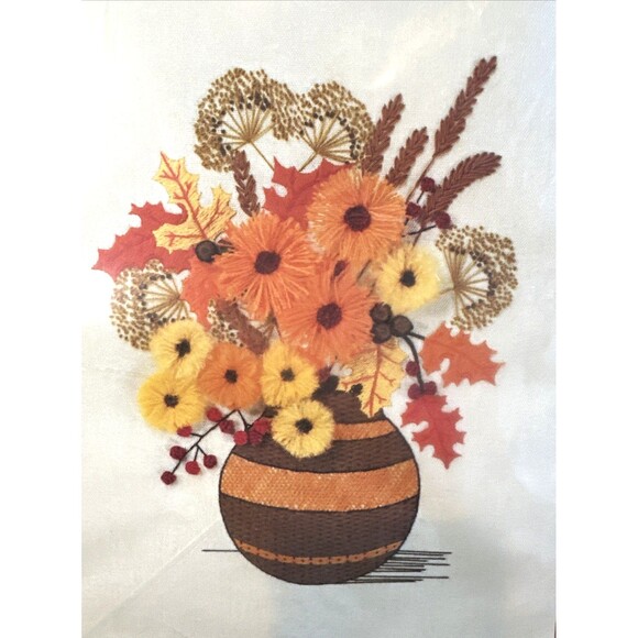 Sunset Stitchery kit autumn leaves Betty Miles 16 x 20 #2241 100% Pure Wool 70s - Picture 2 of 15